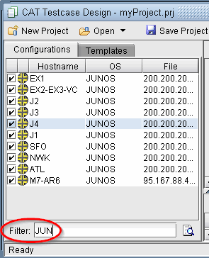 Configurations Filter field