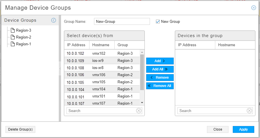 Manage Device Groups Window