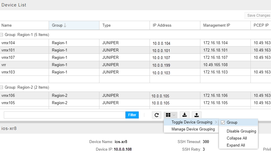 Device List Displayed by Group