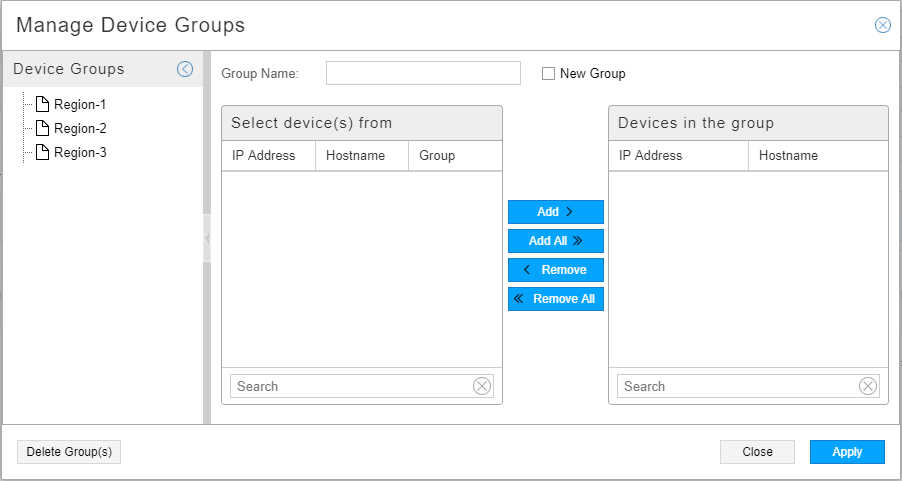 Manage Device Groups Window