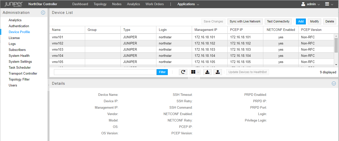 Device Profile Window