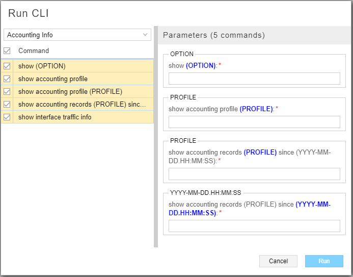 Run CLI Setup Window Showing Space for Parameter Values