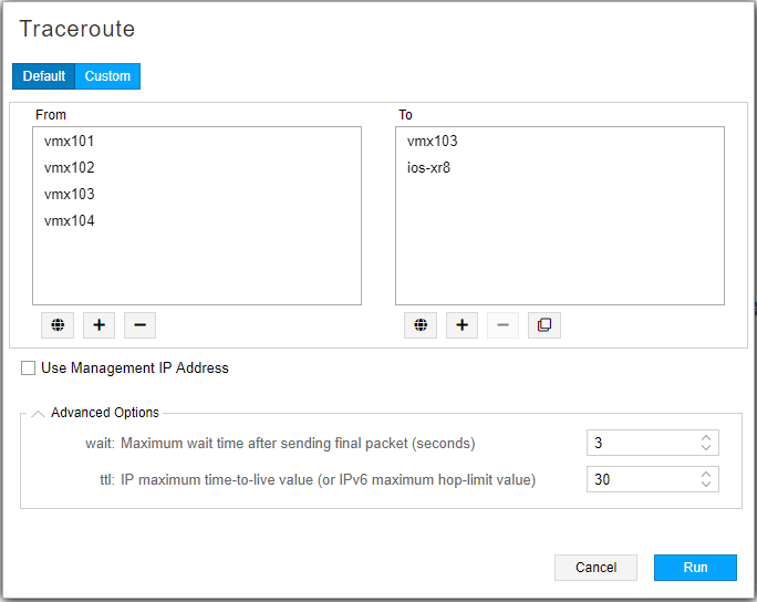 Ping and Traceroute Setup Windows - Default Tab