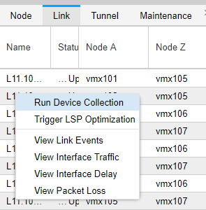 Right-Clicking a Link in the Network Information Table