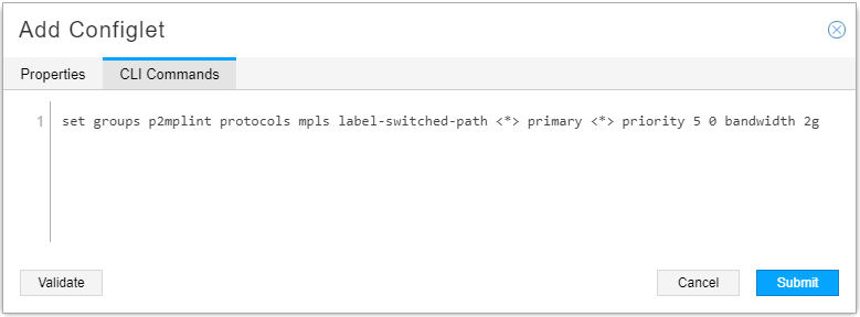 Add Configlet Window, CLI Example