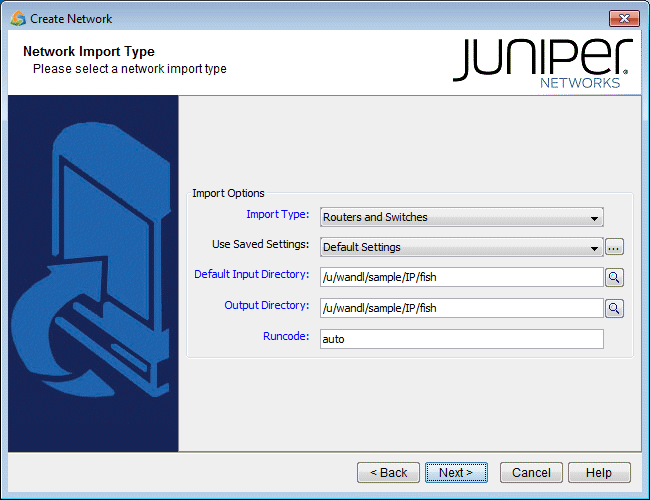 Selecting the Import Type (Options vary)