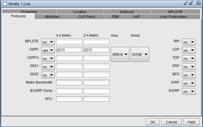 Modify Link Protocols Tab