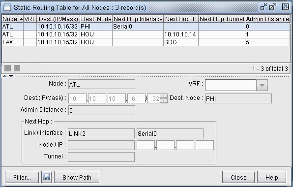 Viewing static routes