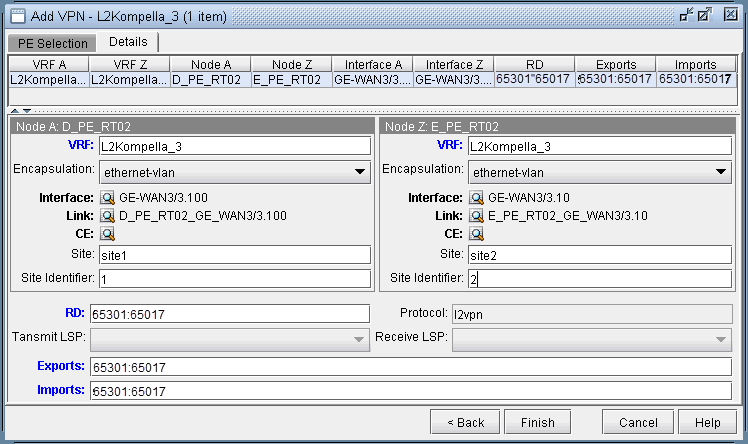 Details tab showing the completed assignment of Site, Site ID, and Encapsulation