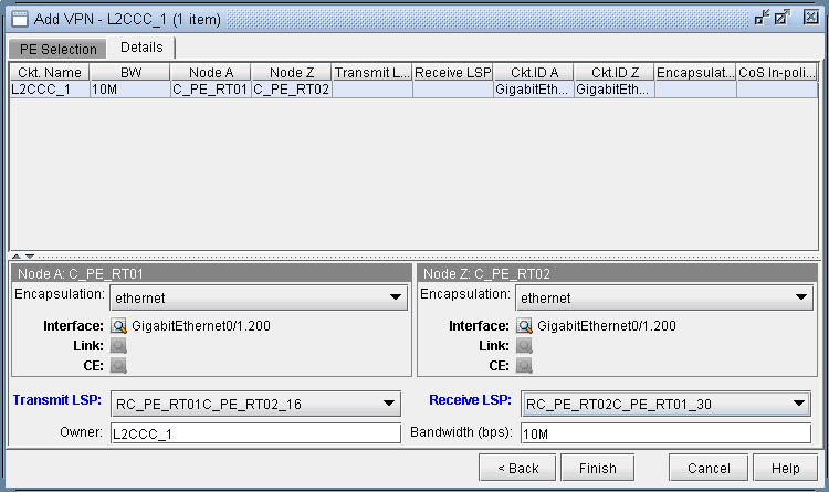 Assigning Transmit/Receive LSPs and Encapsulation