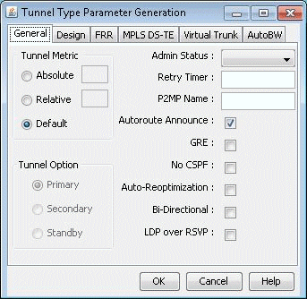 Tunnel Type Parameter Generation Window for Juniper Routers (Options May Vary)