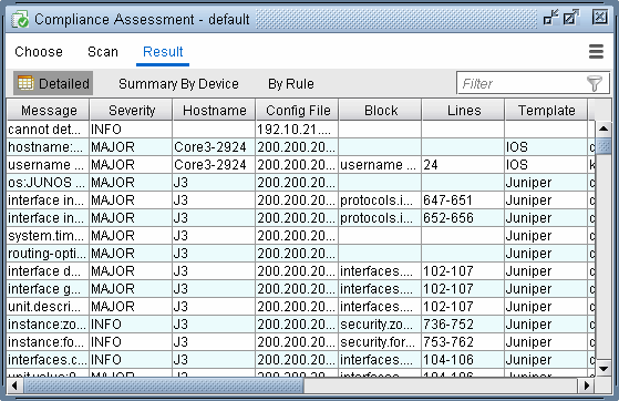 Compliance Assessment Result screen