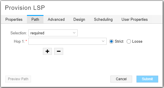 Provision LSP Window, Path Tab