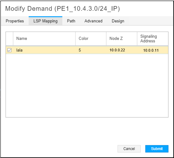 Modify Demand Window, LSP Tab