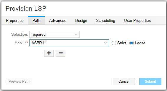 Path Tab, Provision LSP Window