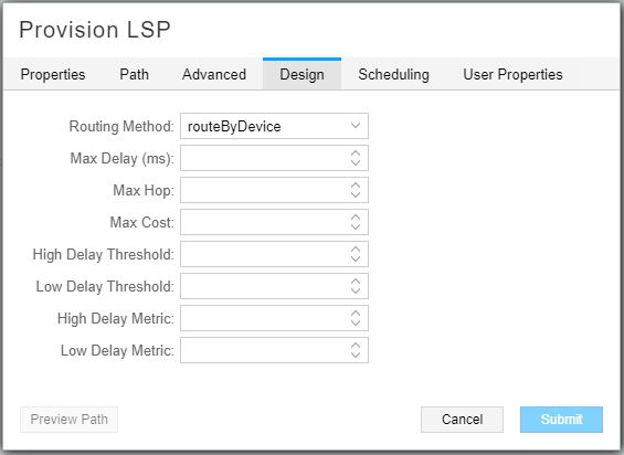 Design Tab, Provision LSP Window