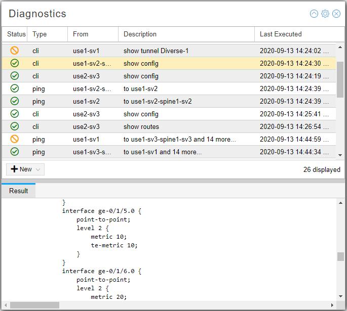 Diagnostics Window with History and Results