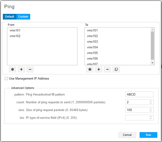 Ping and Traceroute Setup Windows - Default Tab