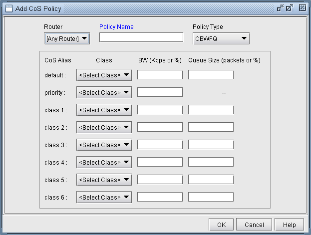 Add CoS Policy Window