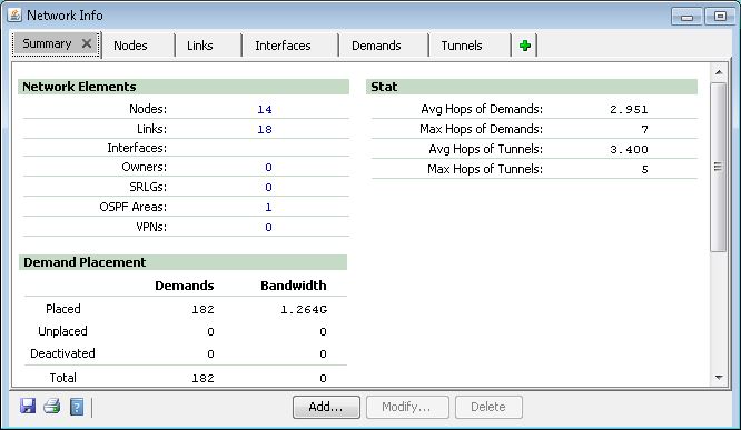 Network Summary Window (Options May Vary)