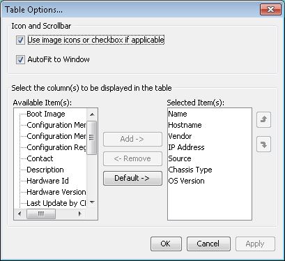 Hardware Inventory Table Options