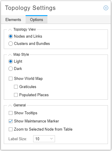 Topology Settings Window, Options Tab