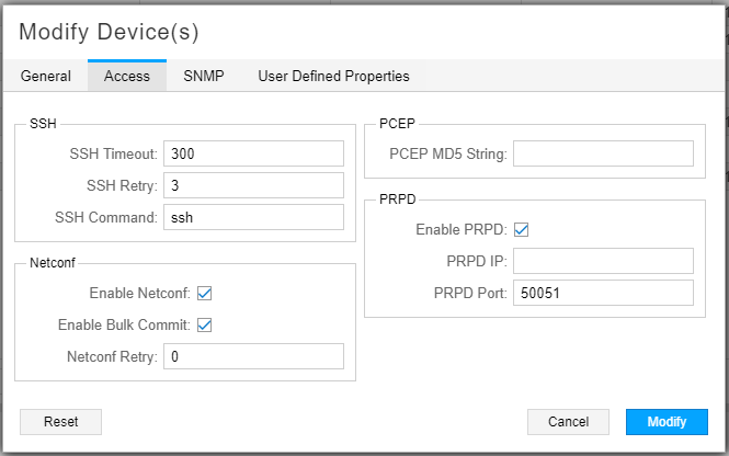 Modify Device Window for Enabling PRPD, Access Tab