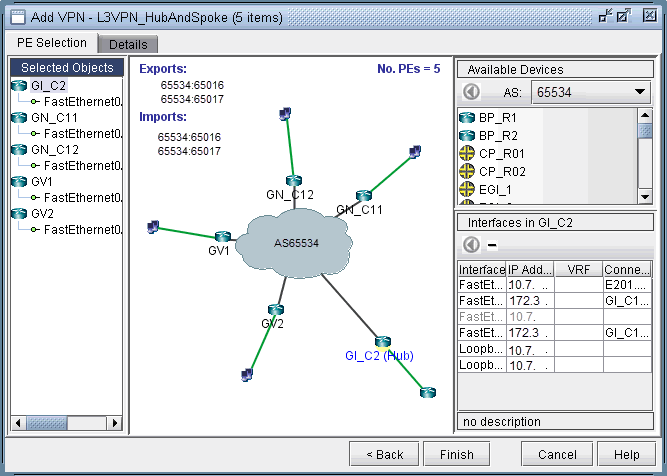 Assigning PE facing CE interfaces in the Hub-and-Spoke VPN