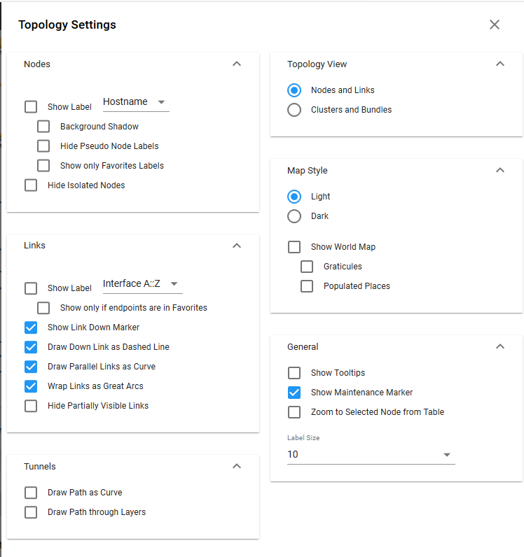 Topology Settings Window