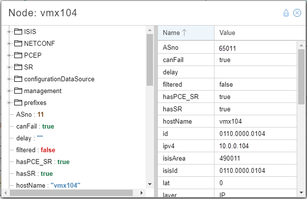 Example of Information Displayed by Double Clicking a Node