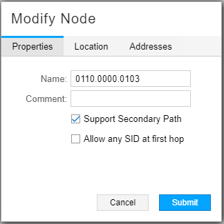 Properties Tab of the Modify Node Window