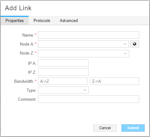 Add Link Window, Properties Tab