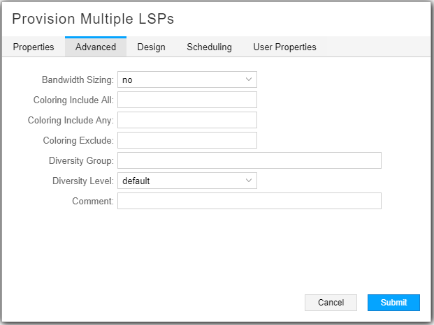 Provision Multiple LSPs Window, Advanced Tab