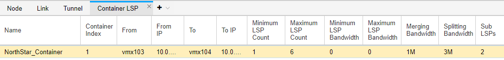 Container LSP Tab in the Network Information Table