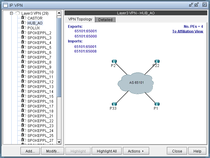 Click on To Import/Export Relation View to see import/export relationships with other VPNs