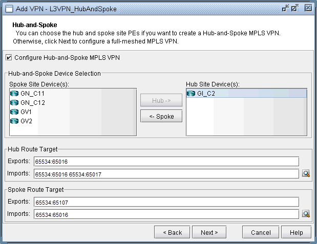 Hub-and-spoke VPN configuration