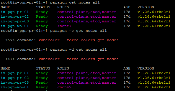 Example paragon command output