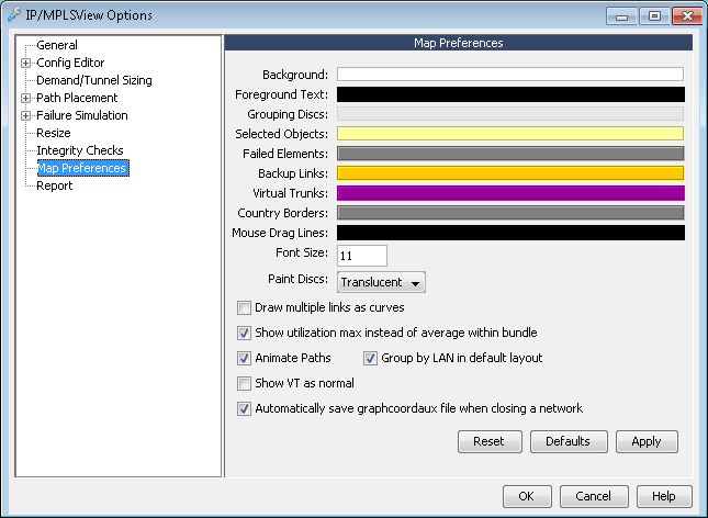 Map Preferences Window