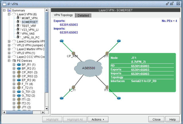 Green pop-up information window for a node