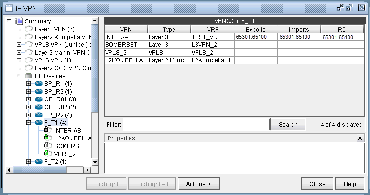 Viewing all the VPNs at a Node by right-clicking on a node