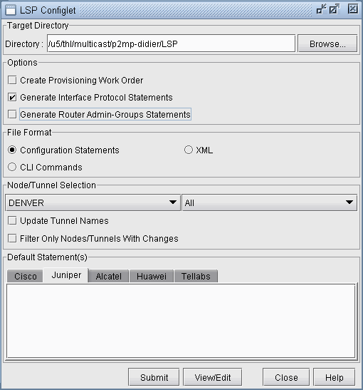 LSP Configlet Generation Window