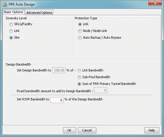 FRR Design - Basic Options Tab