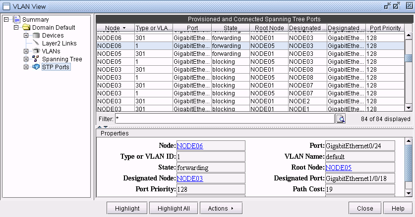 Spanning Tree Port Details of a Selected Port