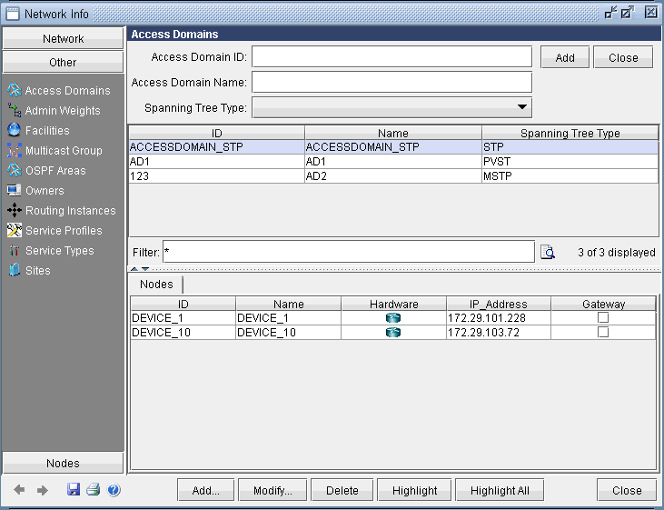 Access Domains and Nodes details