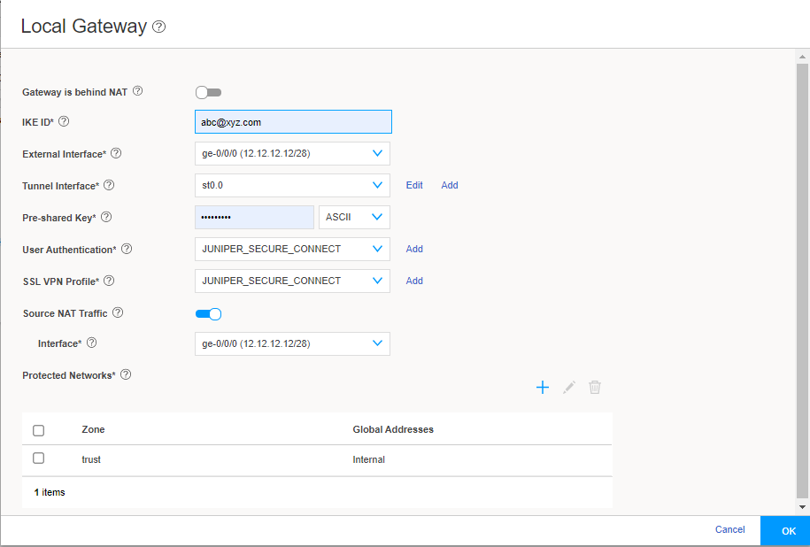 Local Gateway Configuration