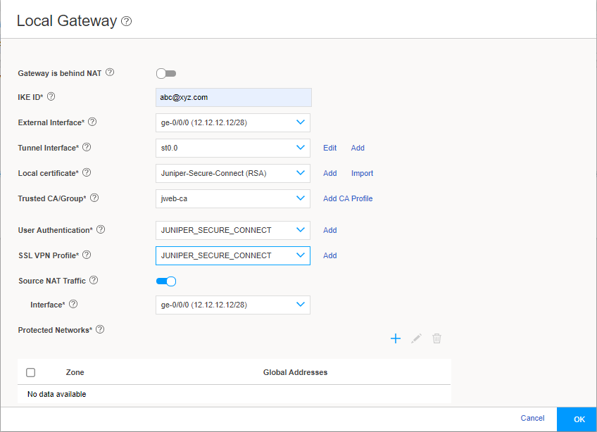 Local Gateway Configuration