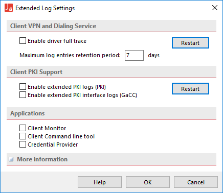 Extended Log Settings